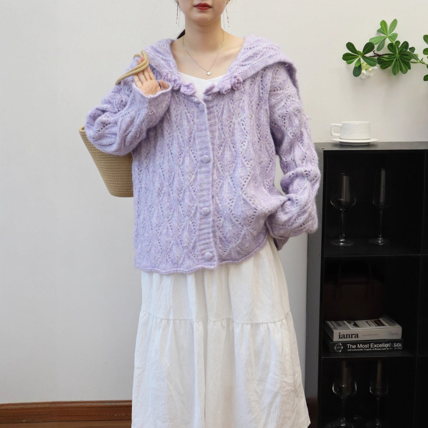 Hollow-out Three-dimensional Flower Collar Knit Cardigan Version Loose Soft Sweater Jacket for Women